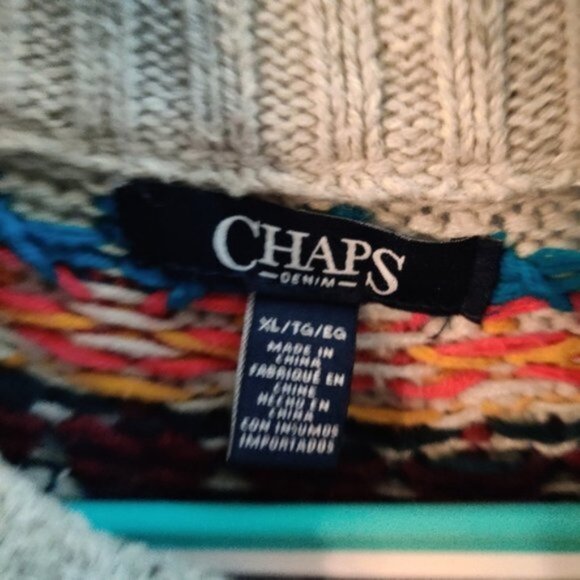 RL CHAPS Lt Grey Colorful Full Zip Fair Nordic Isle Sweater EUC sz XL - Picture 8 of 12